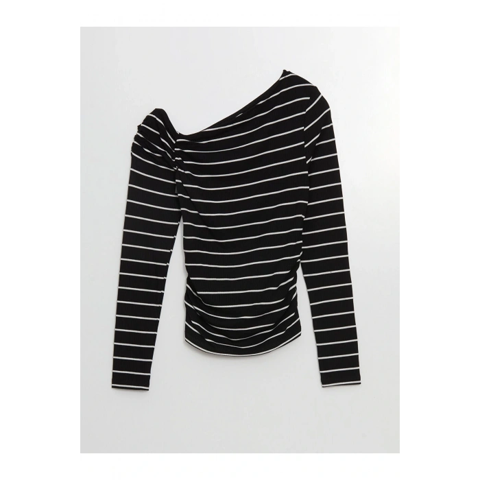 LCW Vision Siyah Kayık Yaka Çizgili Kadın Body