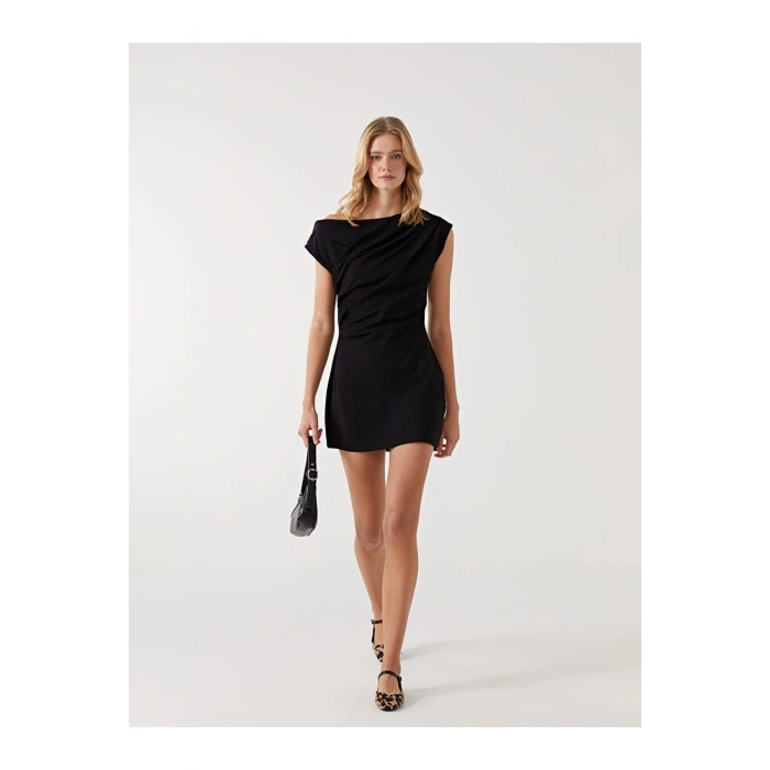 LCW Vision Siyah Kayık Yaka Kadın Elbise