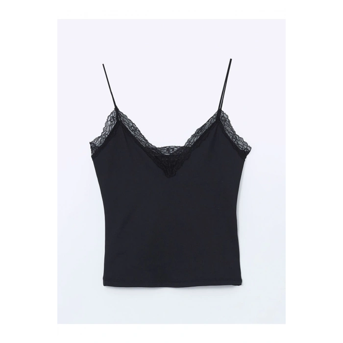 LCW Vision V Yaka Dantel Detaylı Crop Kadın Bluz