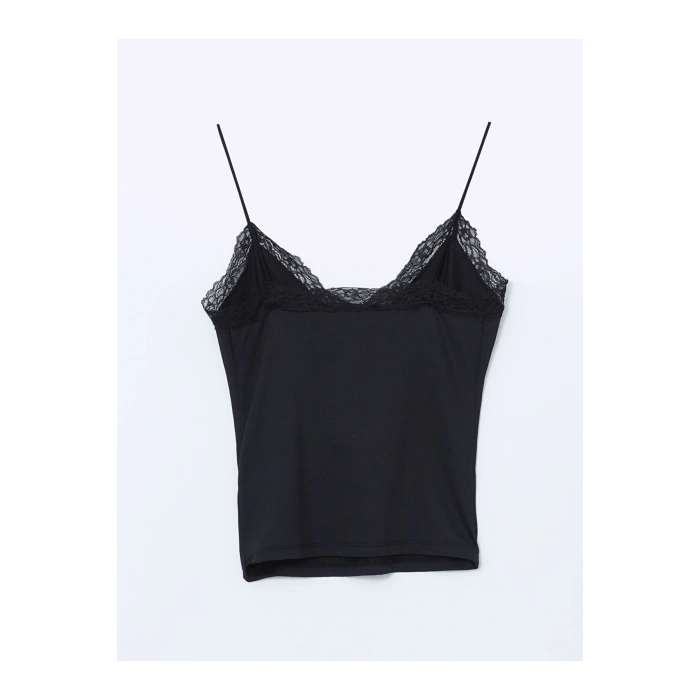 LCW Vision V Yaka Dantel Detaylı Crop Kadın Bluz