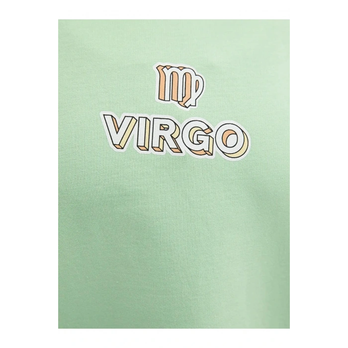 LCW Vision Yeşil Bisiklet Yaka Baskılı Uzun Kollu Kadın Sweatshirt