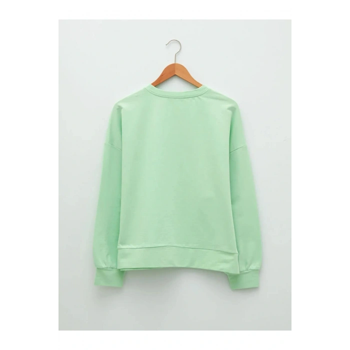 LCW Vision Yeşil Bisiklet Yaka Baskılı Uzun Kollu Kadın Sweatshirt