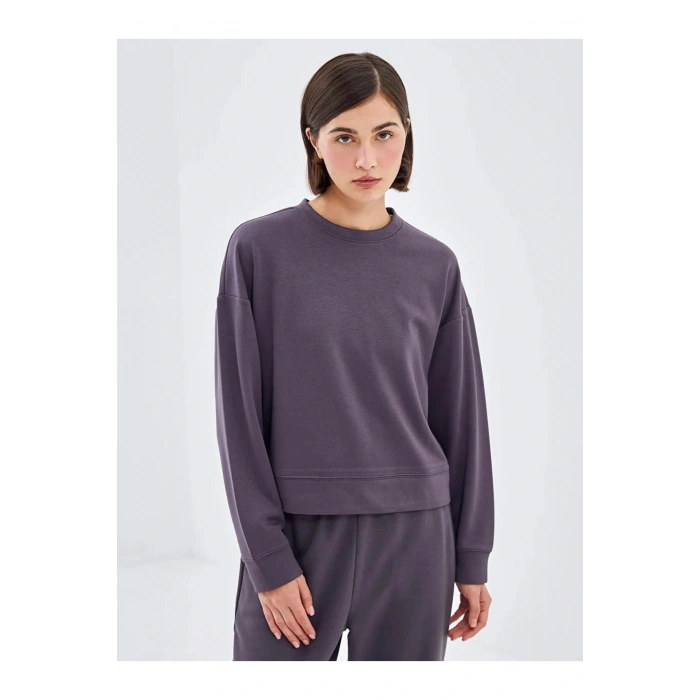 LCW VisionAntrasit Bisiklet Yaka Oversize Kadın Sweatshirt