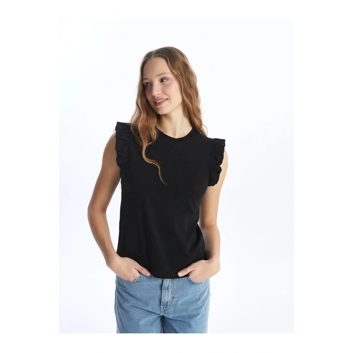 LCW Vision Bisiklet Yaka Düz Kısa Kollu Kadın Tişört