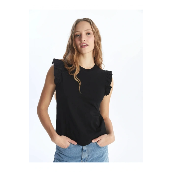 LCW Vision Bisiklet Yaka Düz Kısa Kollu Kadın Tişört