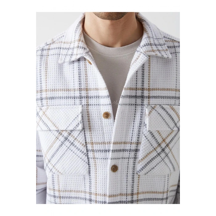 LCW VisionEkru Regular Fit Uzun Kollu Ekose Erkek Gömlek Ceket