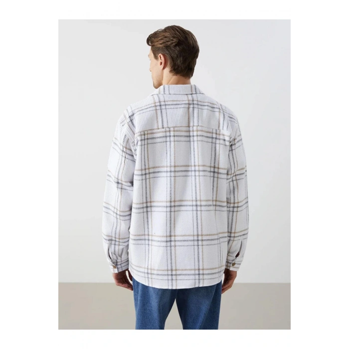 LCW VisionEkru Regular Fit Uzun Kollu Ekose Erkek Gömlek Ceket