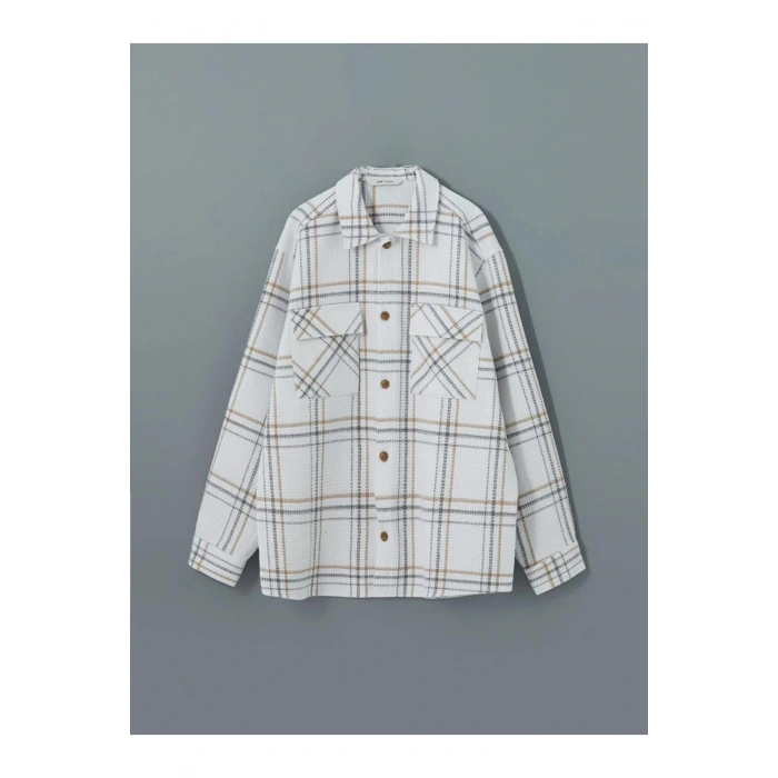 LCW VisionEkru Regular Fit Uzun Kollu Ekose Erkek Gömlek Ceket