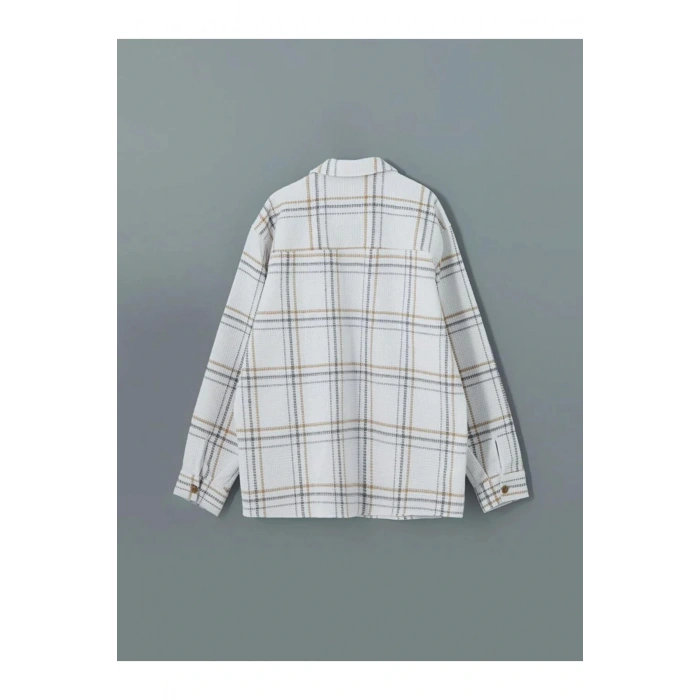 LCW VisionEkru Regular Fit Uzun Kollu Ekose Erkek Gömlek Ceket