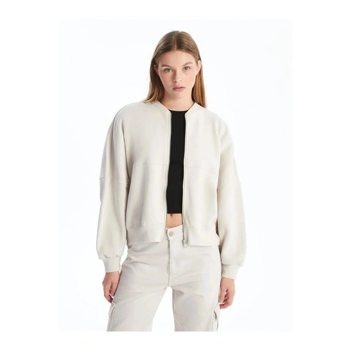 LCW VisionGri Kolej Yaka Oversize Kadın Kalın Fermuarlı Sweatshirt