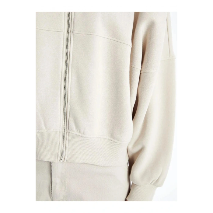 LCW VisionGri Kolej Yaka Oversize Kadın Kalın Fermuarlı Sweatshirt