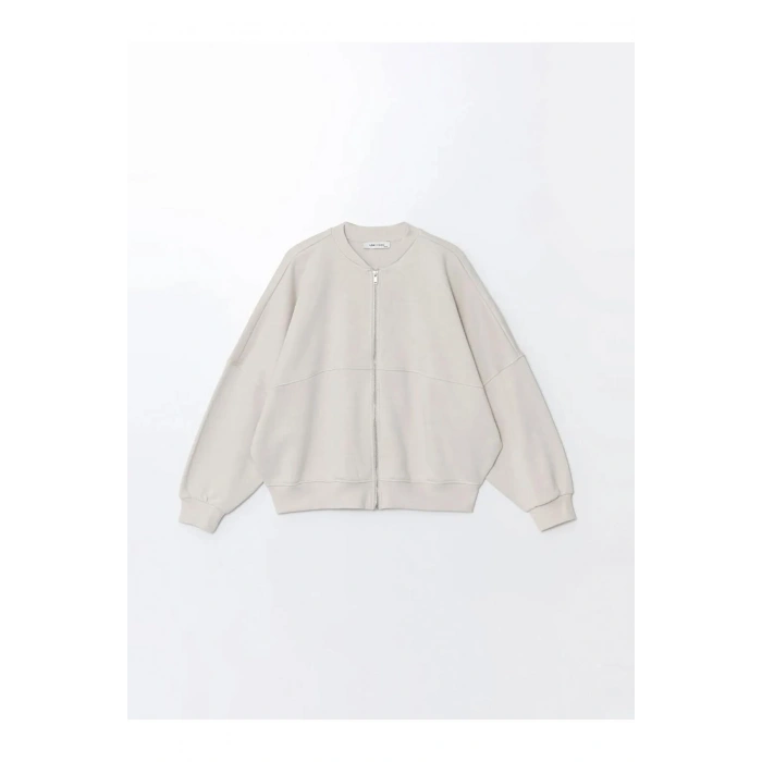 LCW VisionGri Kolej Yaka Oversize Kadın Kalın Fermuarlı Sweatshirt