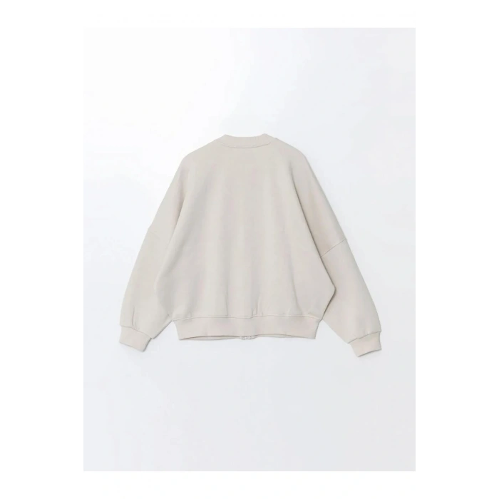 LCW VisionGri Kolej Yaka Oversize Kadın Kalın Fermuarlı Sweatshirt
