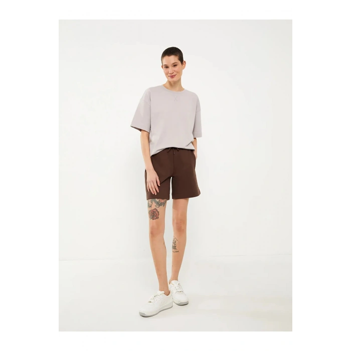 LCW Vision Kahverengi Kadın Beli Lastikli Düz Şort