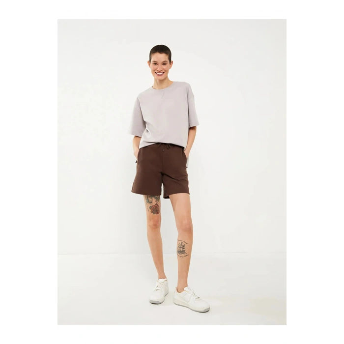 LCW Vision Kahverengi Kadın Beli Lastikli Düz Şort
