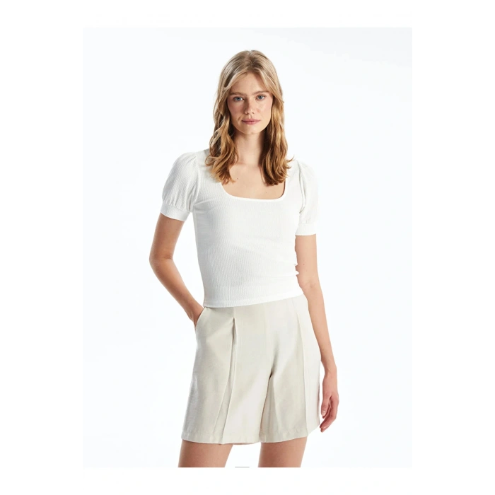 LCW Vision Kare Yaka Düz Kısa Kollu Kadın Bluz