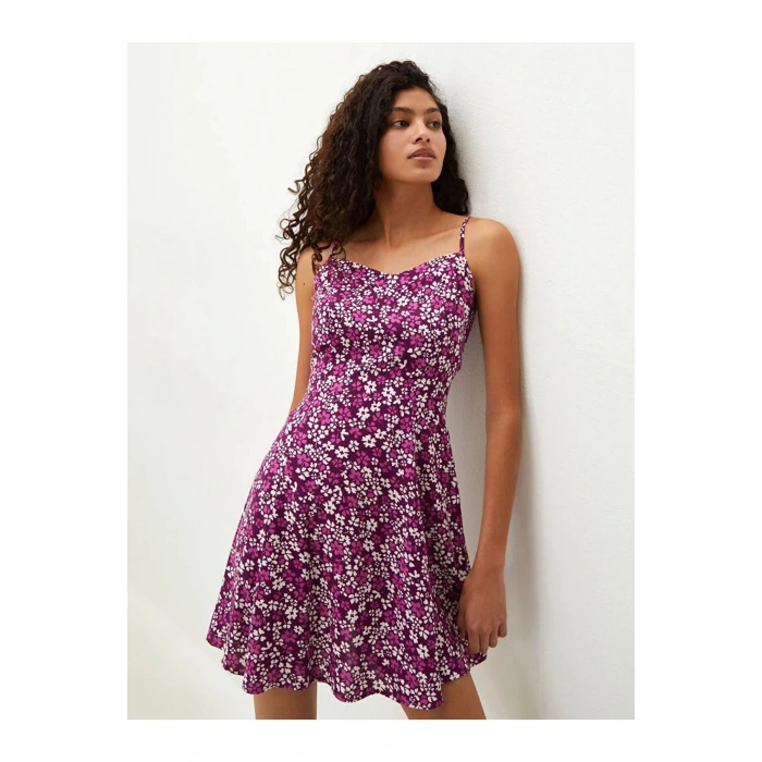 LCW VisionMor Askılı Desenli Viskon Kadın Elbise