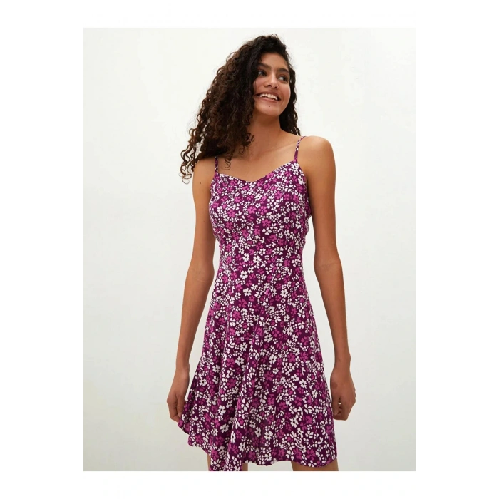 LCW VisionMor Askılı Desenli Viskon Kadın Elbise