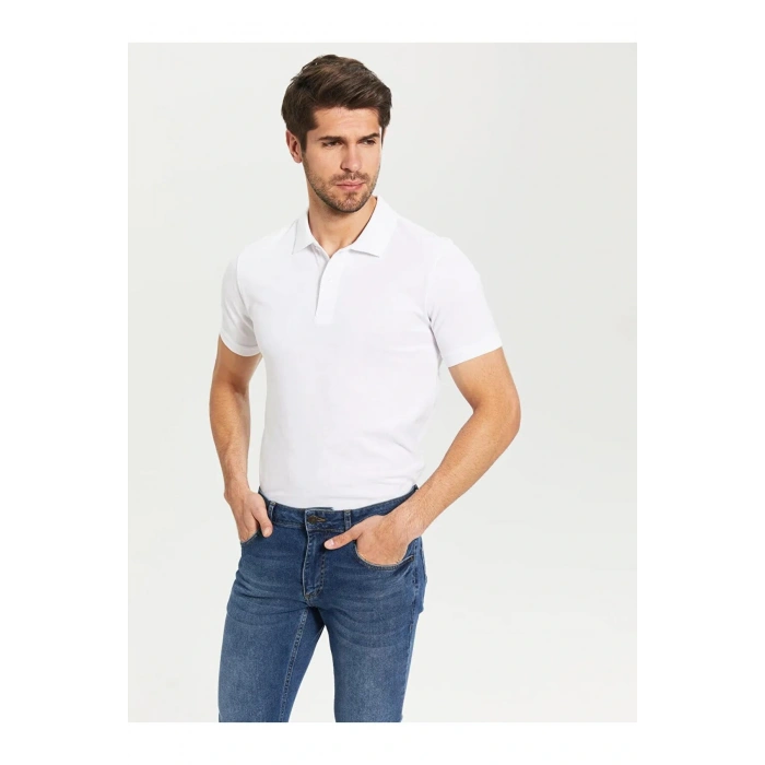 LCWAIKIKI Basic Beyaz Polo Yaka Kısa Kollu Basic Pike Tişört