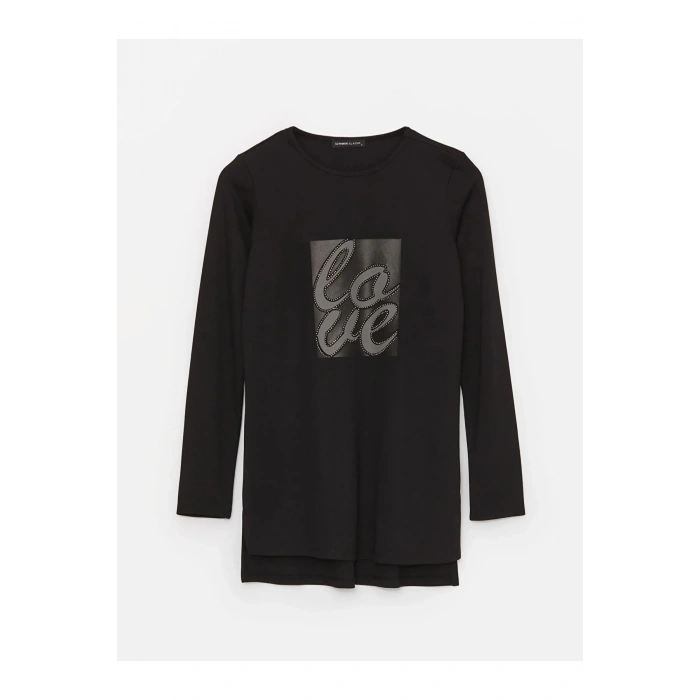 LCWAIKIKI Basic Bisiklet Yaka Baskılı Uzun Kollu Kadın Bluz