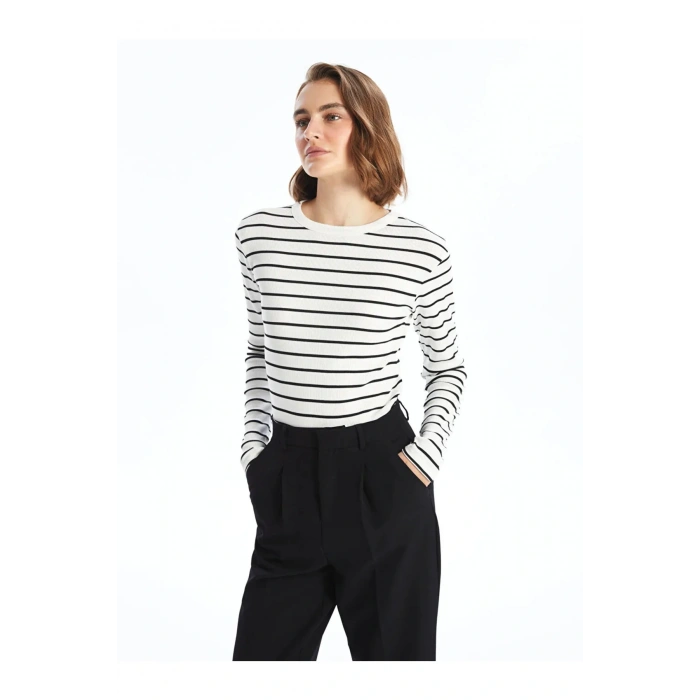 LCWAIKIKI Basic Bisiklet Yaka Çizgili Kadın Body