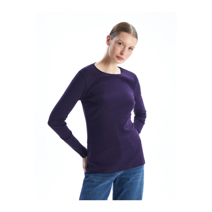 LCWAIKIKI Basic Bisiklet Yaka Düz Uzun Kollu Kadın Body