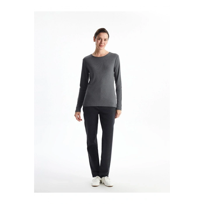 LCWAIKIKI Basic Bisiklet Yaka Düz Uzun Kollu Kadın Body