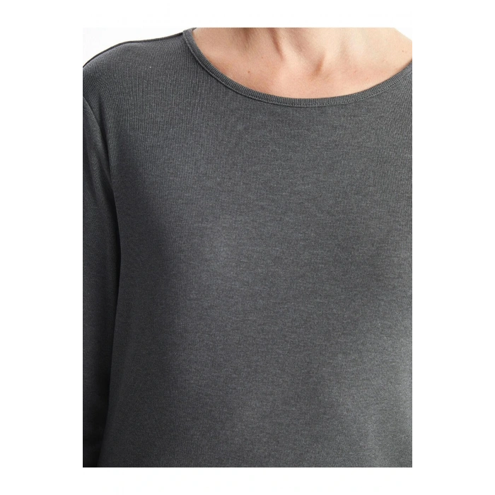 LCWAIKIKI Basic Bisiklet Yaka Düz Uzun Kollu Kadın Body