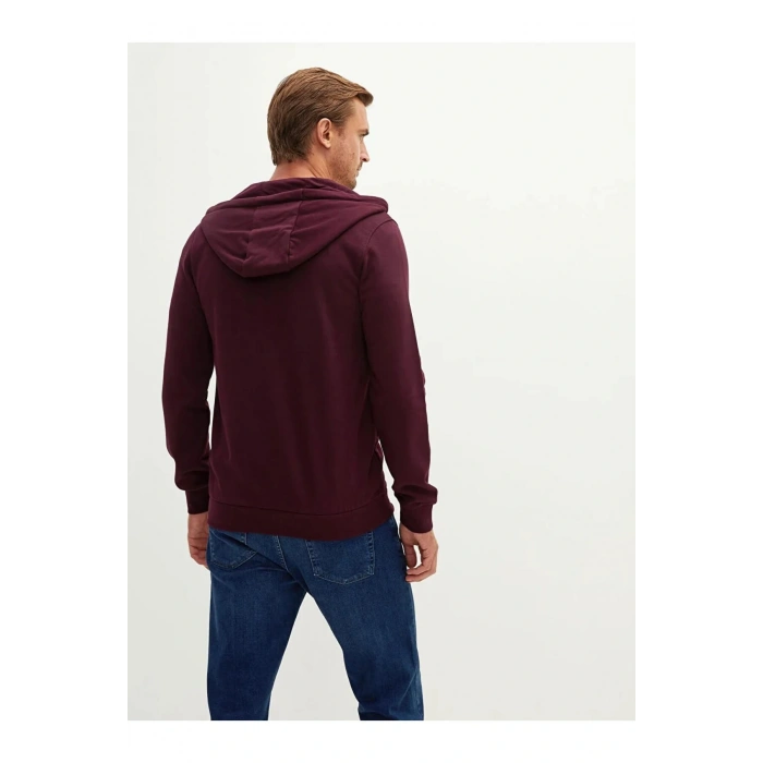 LCWAIKIKI Basic Bordo Kapüşonlu Uzun Kollu Erkek Fermuarlı Sweatshirt