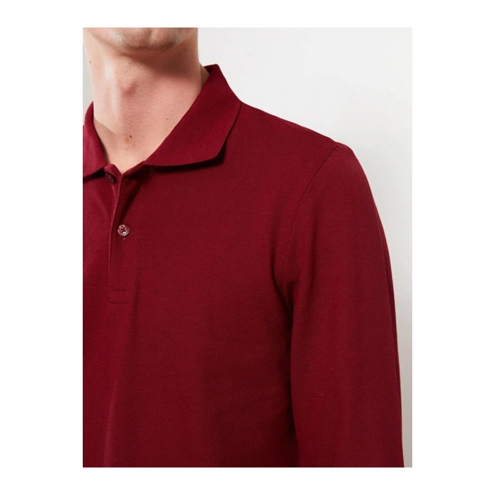 LCWAIKIKI Basic Bordo Polo Yaka Uzun Kollu Pike Erkek Tişört