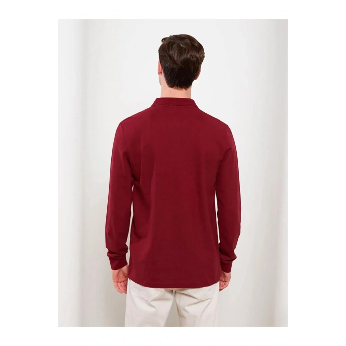LCWAIKIKI Basic Bordo Polo Yaka Uzun Kollu Pike Erkek Tişört
