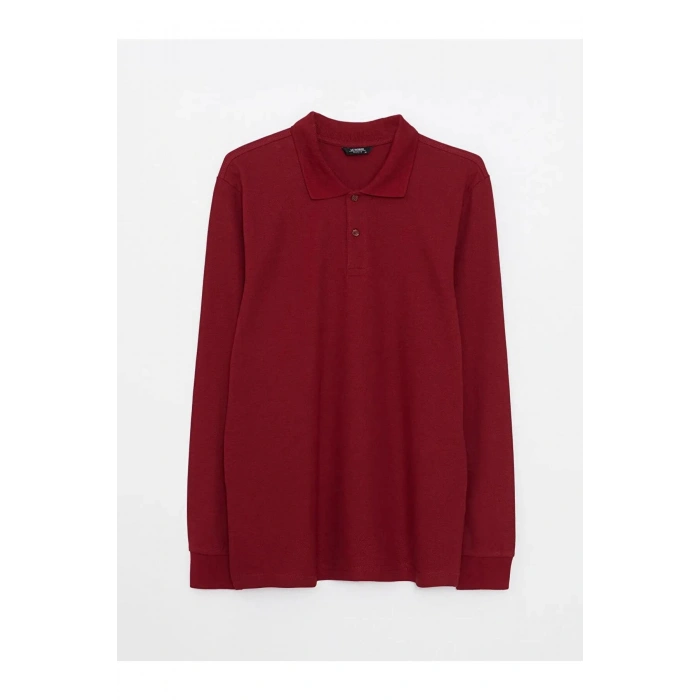 LCWAIKIKI Basic Bordo Polo Yaka Uzun Kollu Pike Erkek Tişört