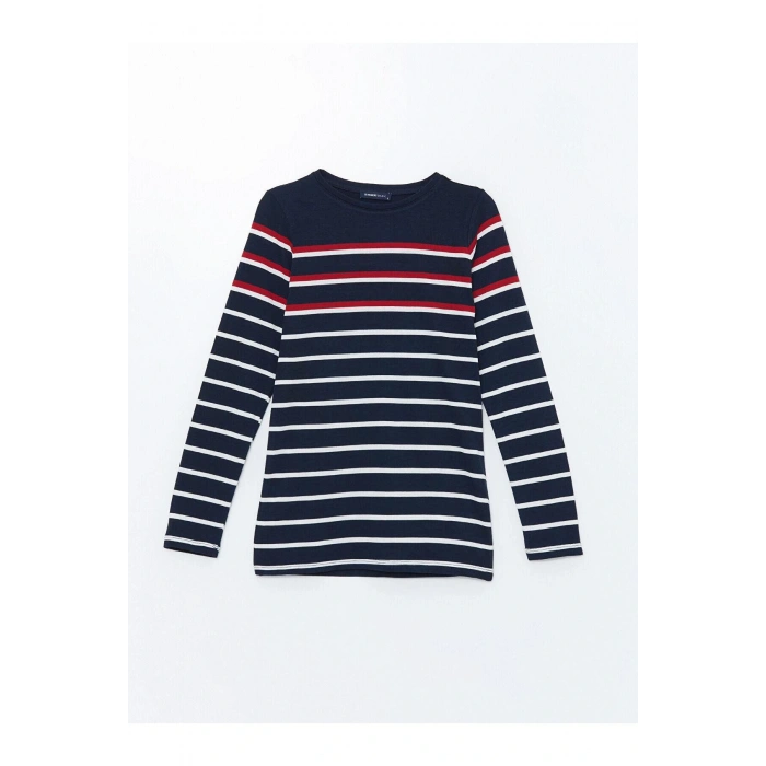 LCWAIKIKI Basic Çizgili Bisiklet Yaka Çizgili Kadın Tişört (W4)