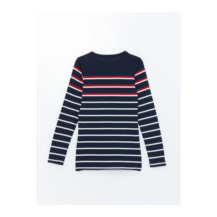 LCWAIKIKI Basic Çizgili Bisiklet Yaka Çizgili Kadın Tişört (W4)