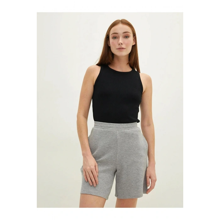 LCWAIKIKI Basic Gri Beli Lastikli Düz Cep Detaylı Kadın Şort