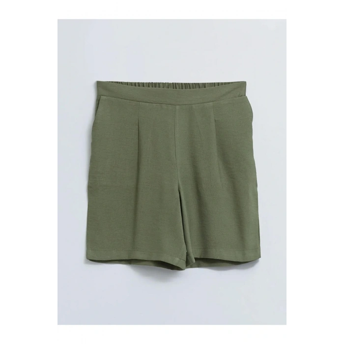 LCWAIKIKI Basic Haki Beli Lastikli Düz Cep Detaylı Kadın Şort