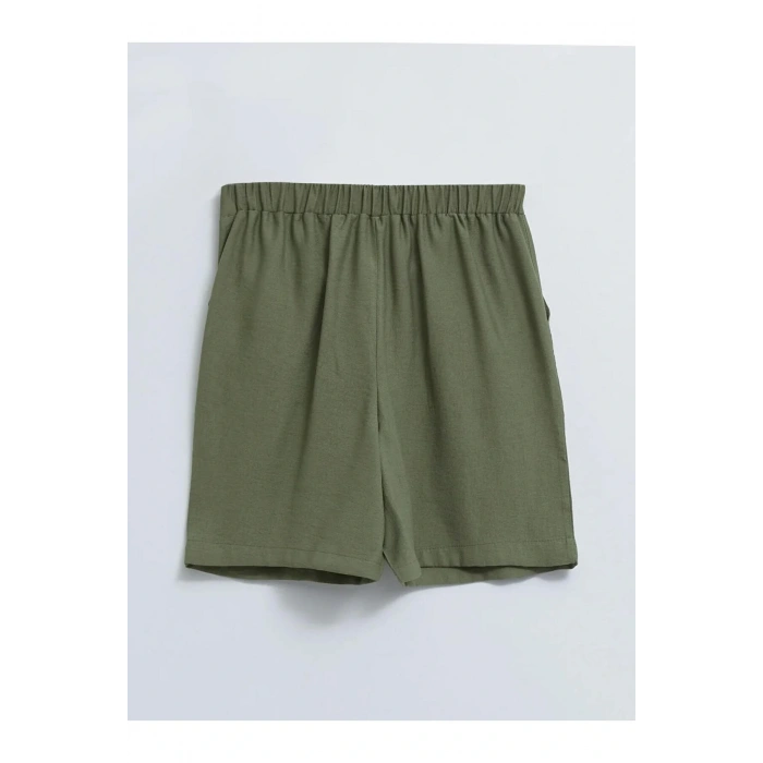 LCWAIKIKI Basic Haki Beli Lastikli Düz Cep Detaylı Kadın Şort