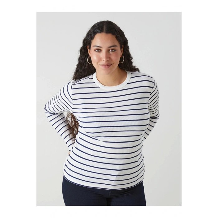 LCWAIKIKI Basic Lacivert Bisiklet Yaka Çizgili Kadın Body