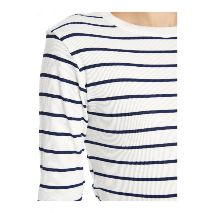 LCWAIKIKI Basic Lacivert Bisiklet Yaka Çizgili Kadın Body