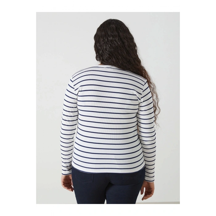 LCWAIKIKI Basic Lacivert Bisiklet Yaka Çizgili Kadın Body