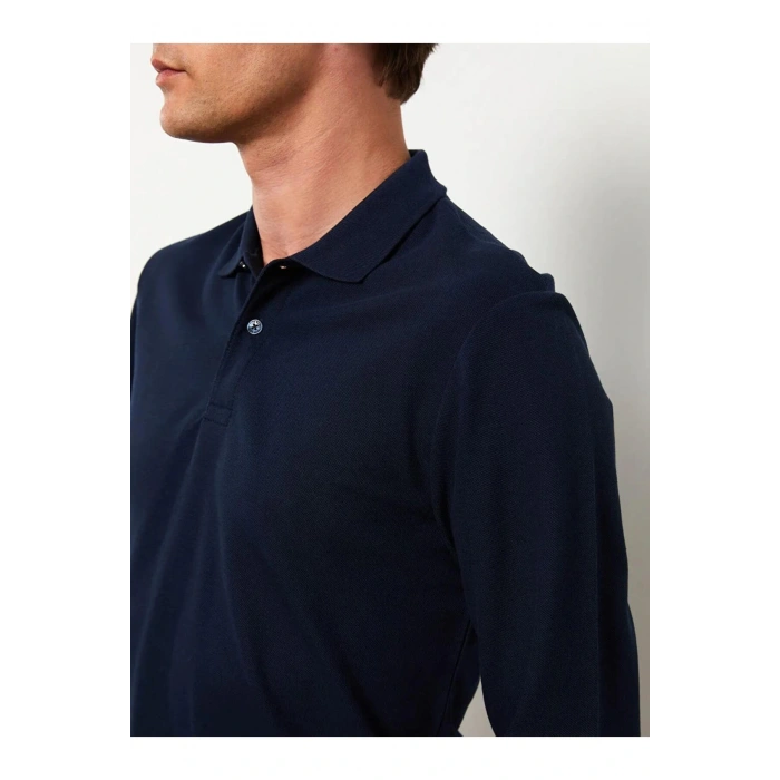 LCWAIKIKI Basic Lacivert Polo Yaka Uzun Kollu Pike Erkek Tişört