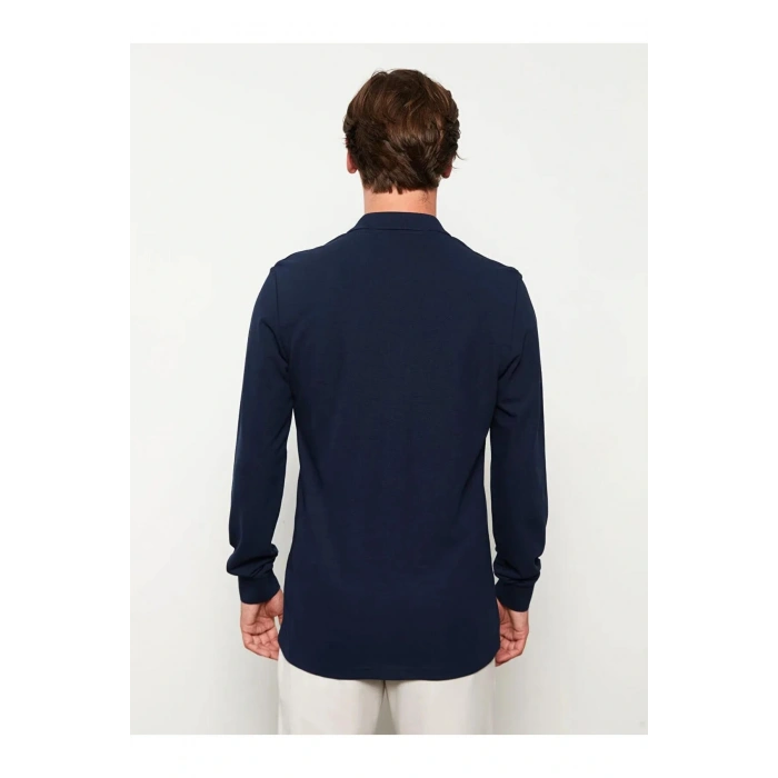 LCWAIKIKI Basic Lacivert Polo Yaka Uzun Kollu Pike Erkek Tişört