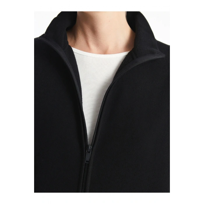 LCWAIKIKI Basic Siyah Kadın Dik Yaka Düz Polar Yelek