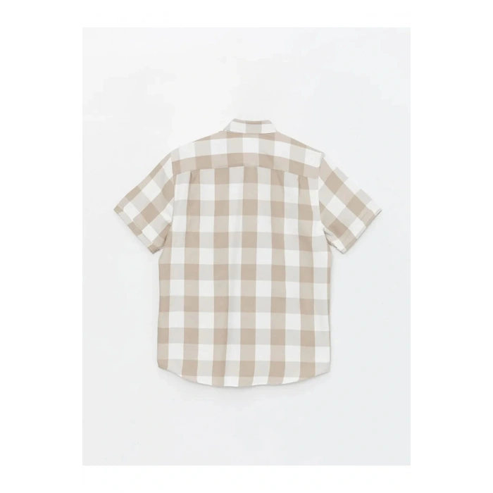 LCWAIKIKI Classic Bej Regular Fit Kısa Kollu Ekose Armürlü Erkek Gömlek