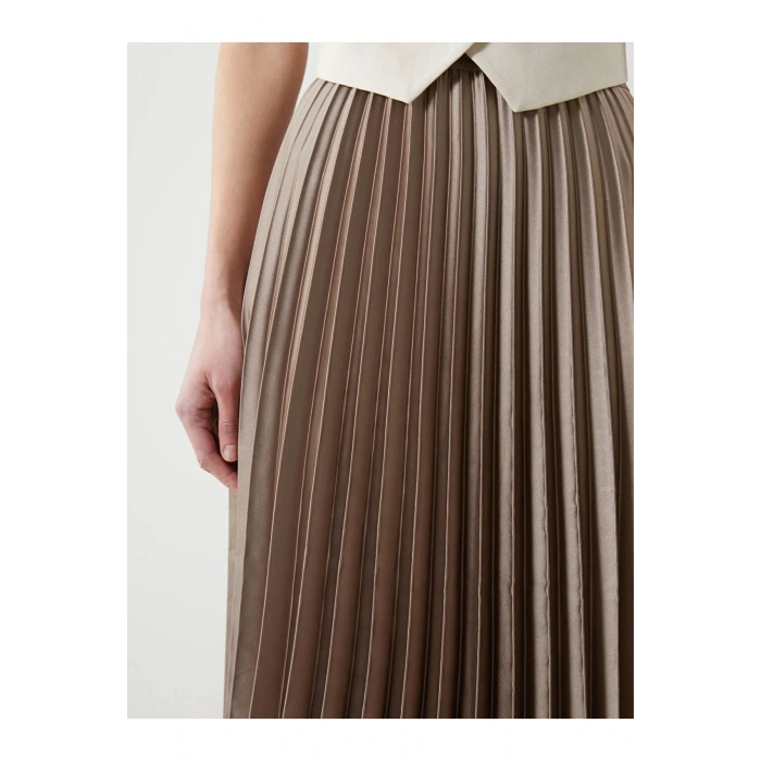 LCWAIKIKI Classic  Beli Lastikli Saten Kadın Pileli Etek