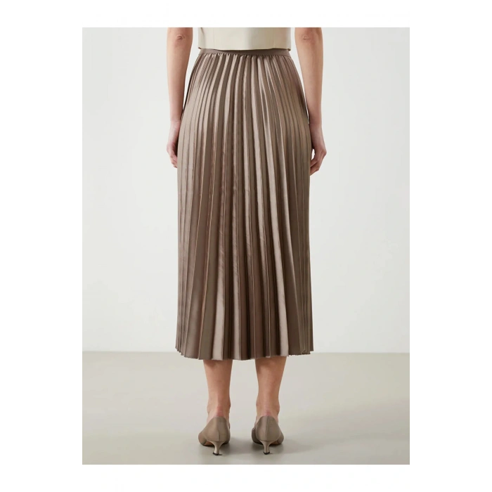 LCWAIKIKI Classic  Beli Lastikli Saten Kadın Pileli Etek