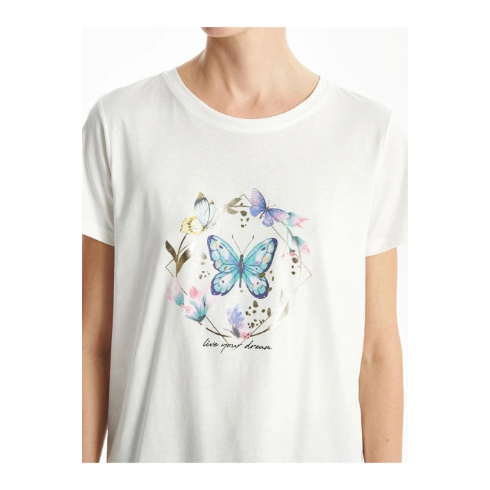 LCWAIKIKI Classic Bisiklet Yaka Baskılı Kadın Tişört