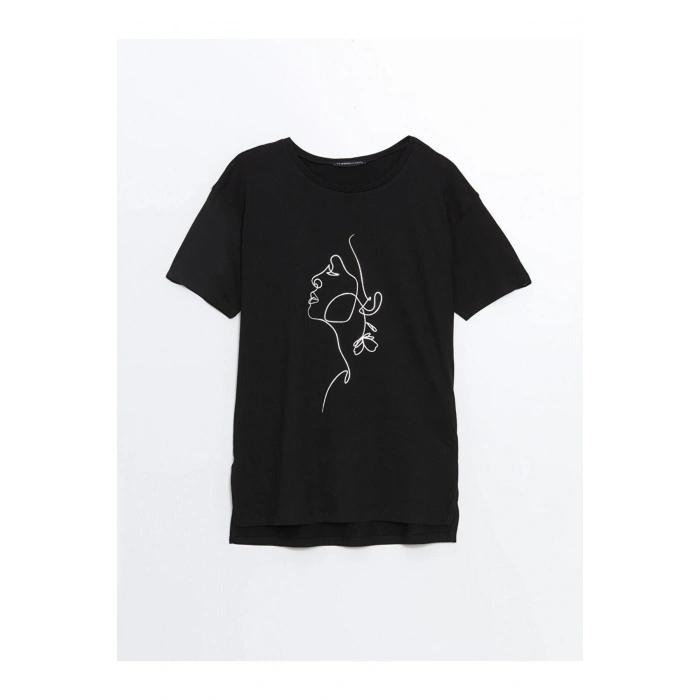 LCWAIKIKI Classic Bisiklet Yaka Baskılı Kadın Tişört