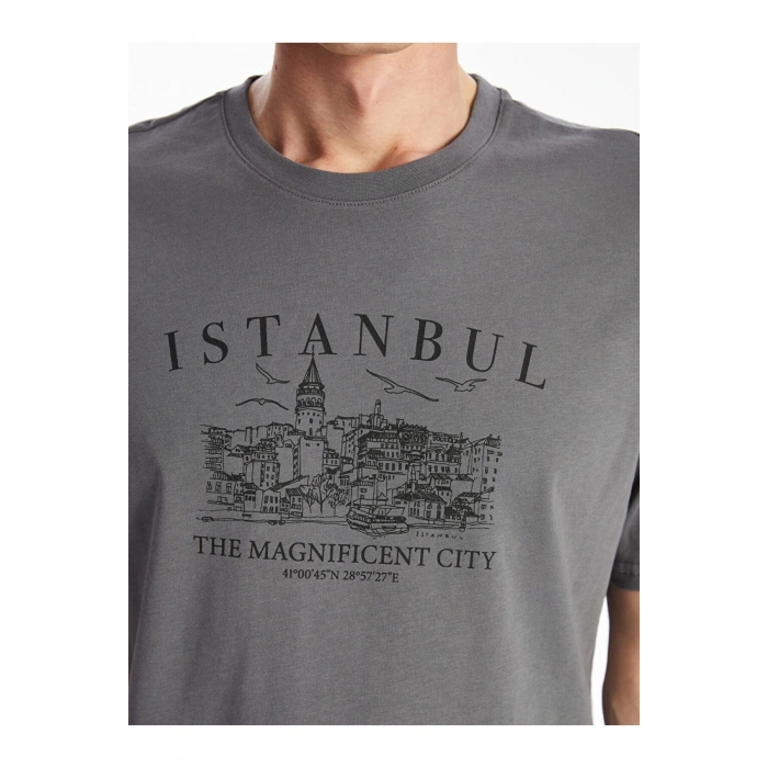 LCWAIKIKI Classic Bisiklet Yaka Kısa Kollu İstanbul Baskılı Penye Erkek Tişört