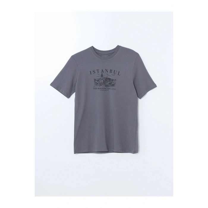 LCWAIKIKI Classic Bisiklet Yaka Kısa Kollu İstanbul Baskılı Penye Erkek Tişört